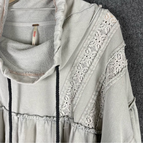 Free People Darling Pullover Gray Lace Detail Boho Cottage Feminine Oversized L - Picture 5 of 11